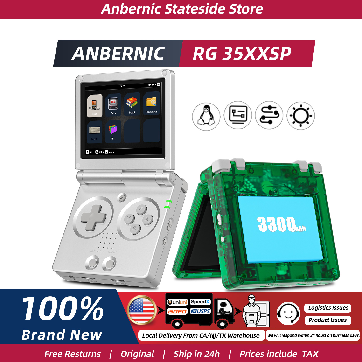 Gaming Console Years - ANBERNIC RG35XXSP FILP 3.5インチIPSスクリーンレトロゲーム機 64GB内蔵TFカード 3300mAhバッテリー