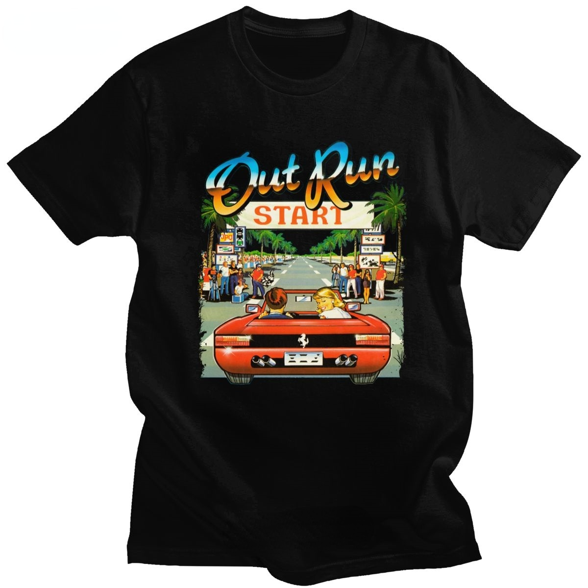 Gaming Console Japan - 日本アーケードレーシングビデオゲームアウトラン Tシャツ男性ヴィンテージ 80 年代コンソールゲームトップスアウトラン Tシャツカジュアル特大 Tシャツ