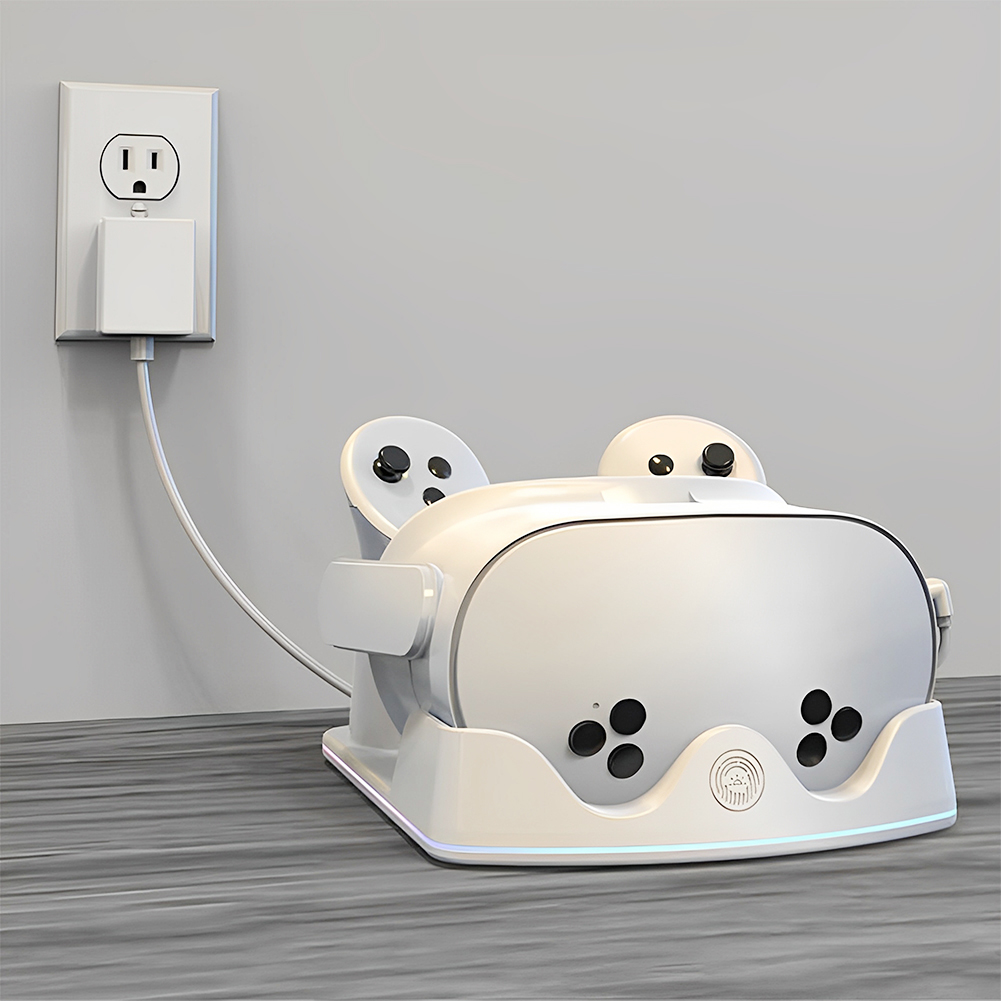 Controller Charging Dock - メタクエスト3S VR充電ステーション用充電ドック、RGBライト付きヘッドセットディスプレイスタンドとコントローラーマウントコントローラーホルダー