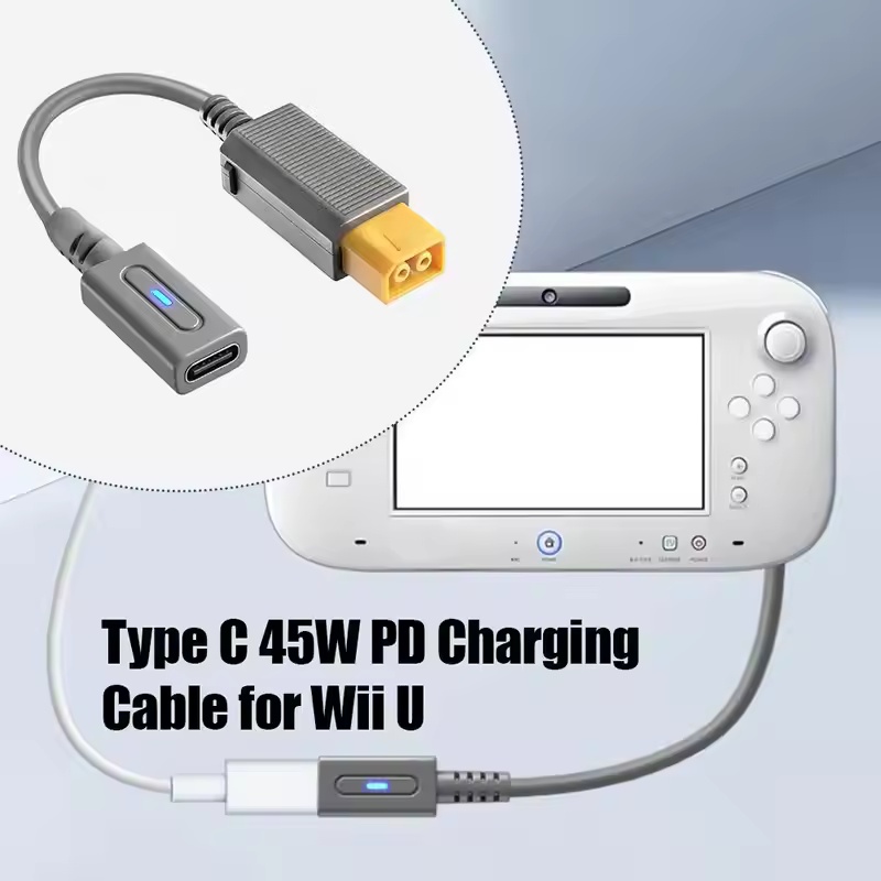 Gaming Console Controller - Wii Uコンソール用Type C 45W PD充電ケーブル、USB Cゲーミング電源コード、任天堂Wii
