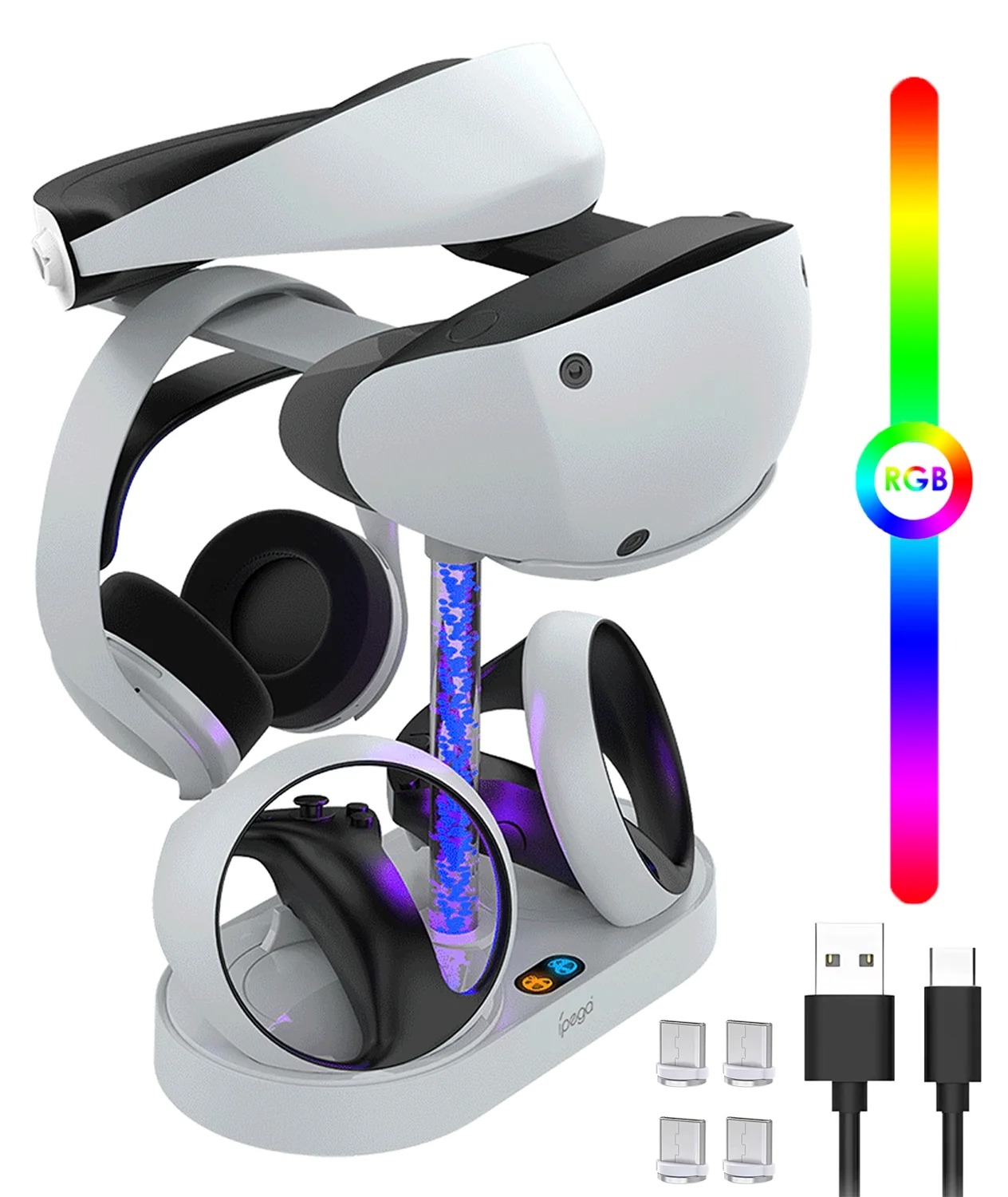 Controller Charging Dock - PS VR2用コントローラー充電ドックステーション、RGBライトVRディスプレイアクセサリー付き