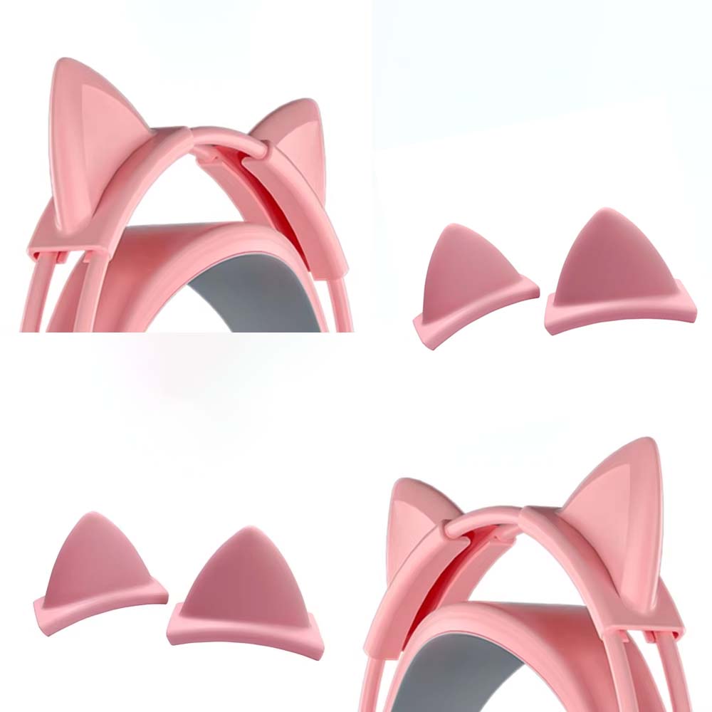 Gaming Headset Wired - ピンクのシリコン猫耳ペンダントヘッドフォン用ワイヤレス有線ヘッドセット装飾かわいい猫耳女の子用ヘルメットゲームアクセサリー
